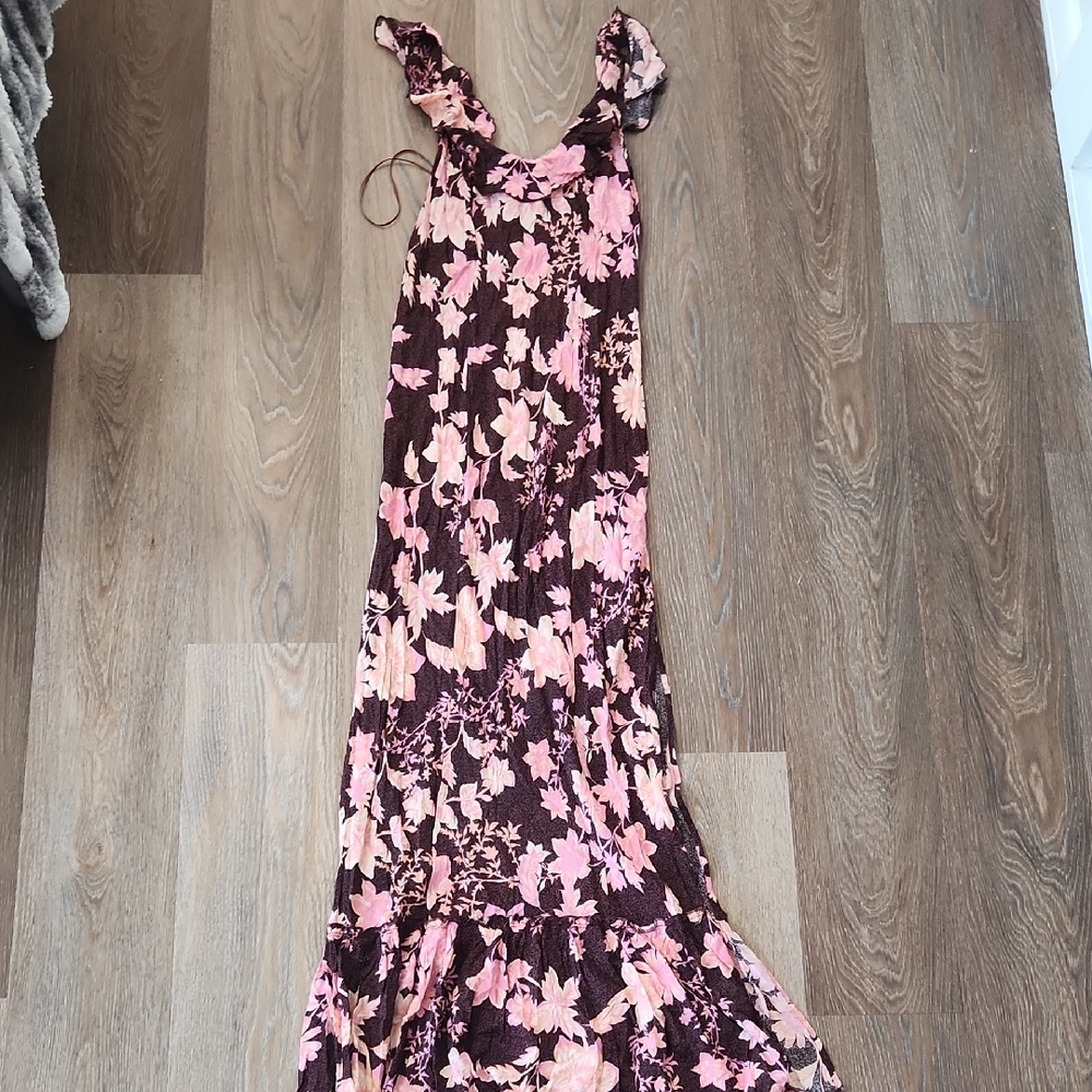 Intimately By Free People Pink and Brown Floral Maxi Dress